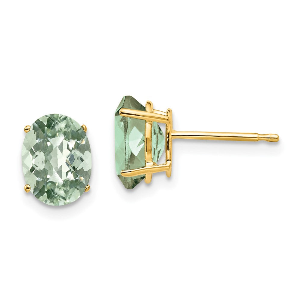 14K Gelbgold Ohrringe mit ovalem Schachbrett-Schliff, 8x6 mm, grüner Quarz