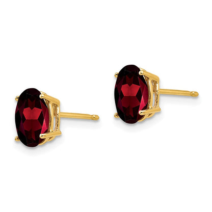 14K Gelbgold Ohrringe mit ovalem Granat, 8x6 mm