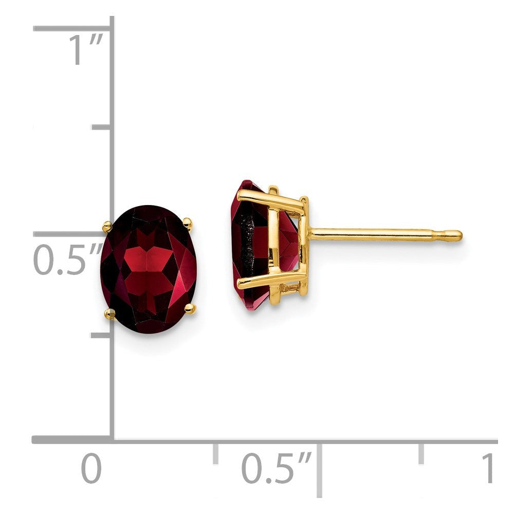 14K Gelbgold Ohrringe mit ovalem Granat, 8x6 mm