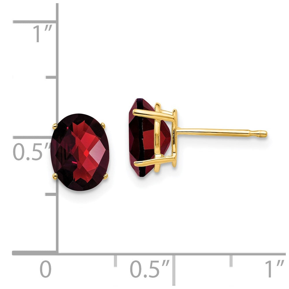 14K Gelbgold Ohrringe mit ovalem Granat im Schachbrettschliff, 8x6 mm