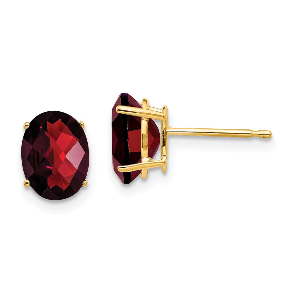 14K Gelbgold Ohrringe mit ovalem Granat im Schachbrettschliff, 8x6 mm
