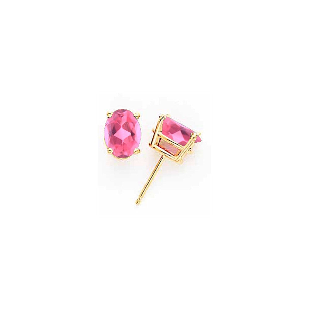 14K Gelbgold Ohrringe mit ovalem rosa Turmalin, 8x6 mm