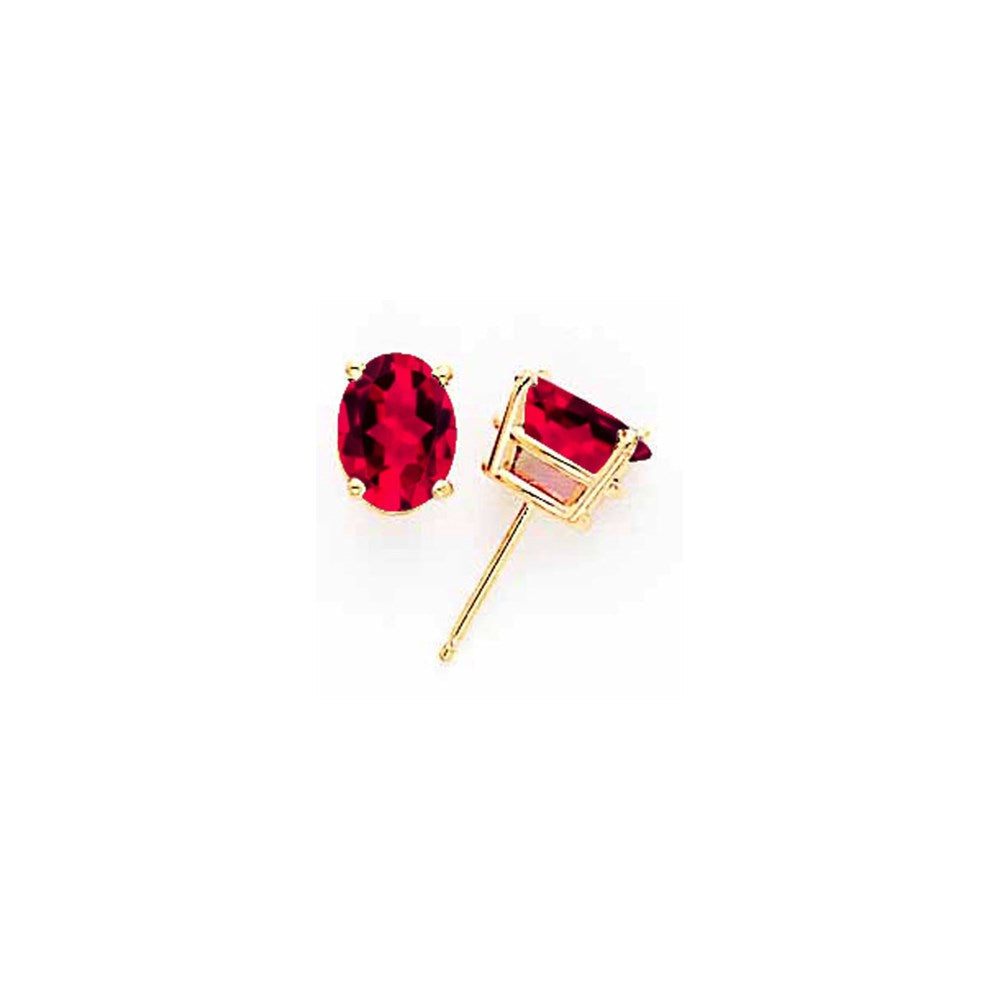 14K Gelbgold Ohrringe mit ovalem Rubin, 8x6 mm
