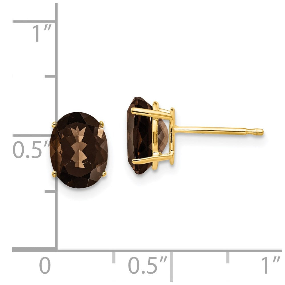 14K Gelbgold Ohrringe mit ovalem Rauchquarz, 8 x 6 mm, Gelbgold