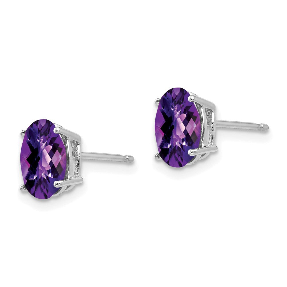14K Weißgold Ohrringe mit ovalem Amethyst im Schachbrettschliff, 8 x 6 mm