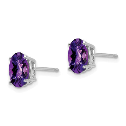 14K Weißgold Ohrringe mit ovalem Amethyst im Schachbrettschliff, 8 x 6 mm