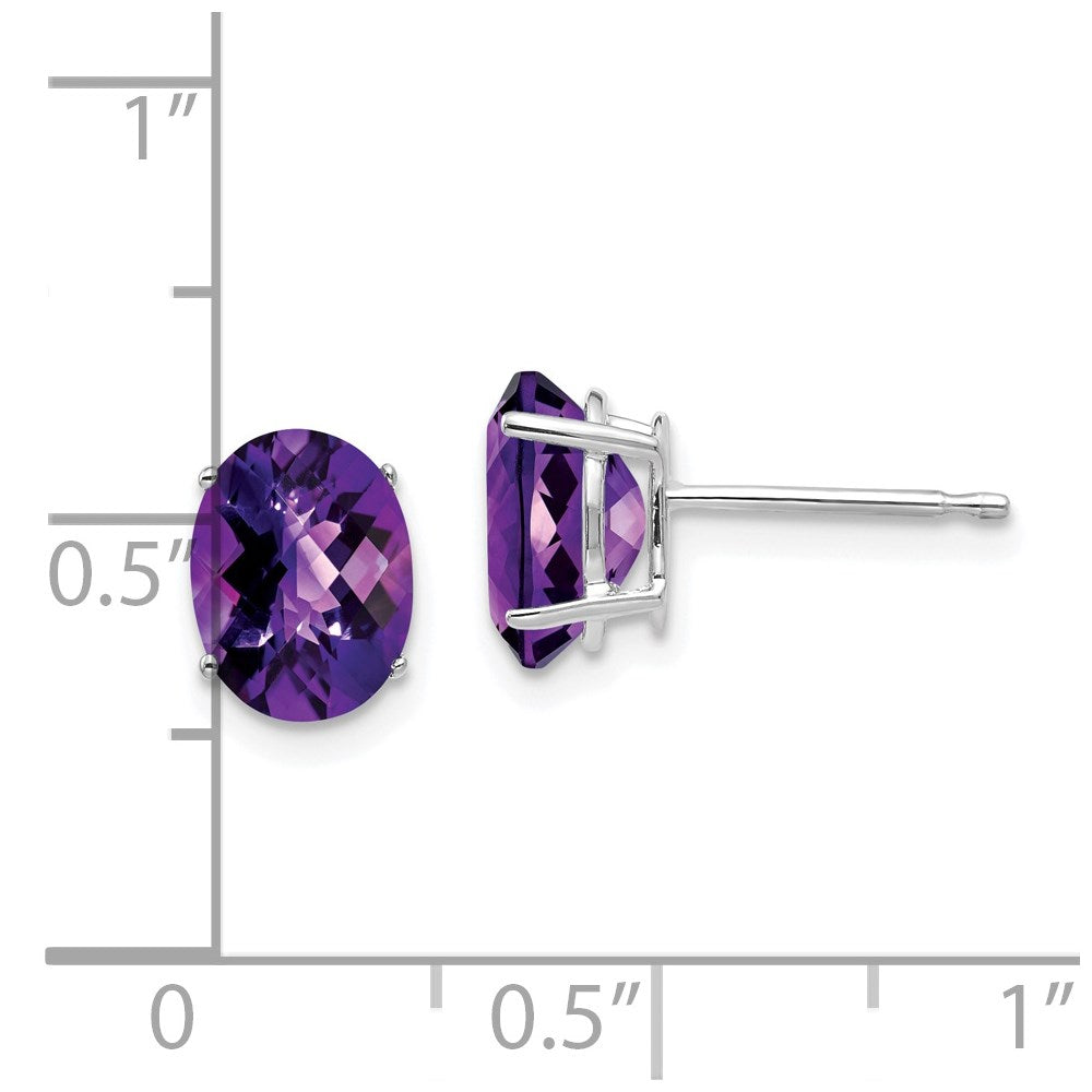 14K Weißgold Ohrringe mit ovalem Amethyst im Schachbrettschliff, 8 x 6 mm