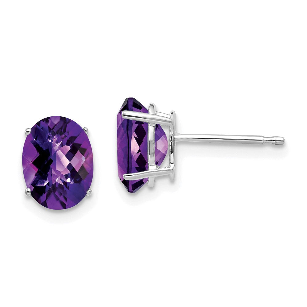 14K Weißgold Ohrringe mit ovalem Amethyst im Schachbrettschliff, 8 x 6 mm