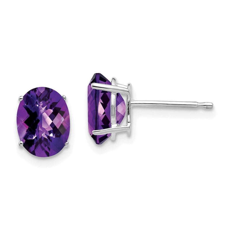 14K Weißgold Ohrringe mit ovalem Amethyst im Schachbrettschliff, 8 x 6 mm