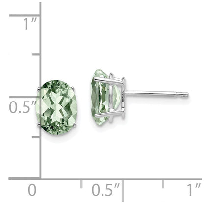 14K Weißgold Ohrringe mit ovalem grünem Quarz 8x6 mm