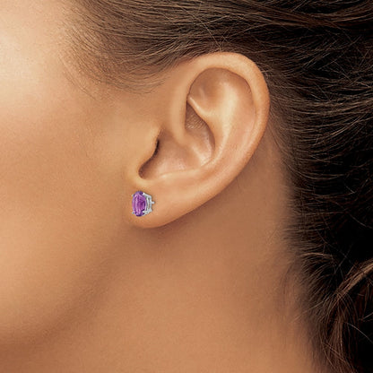 14K Weißgold Ohrringe mit ovalem Amethyst, 8x6 mm