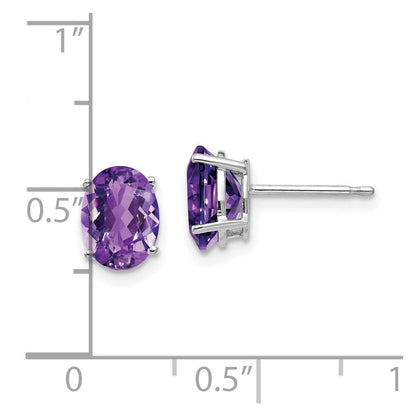 14K Weißgold Ohrringe mit ovalem Amethyst, 8x6 mm
