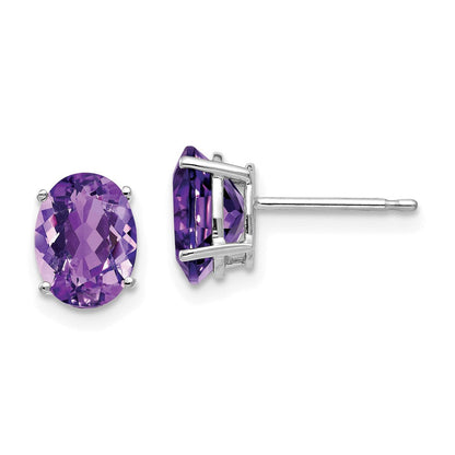 14K Weißgold Ohrringe mit ovalem Amethyst, 8x6 mm