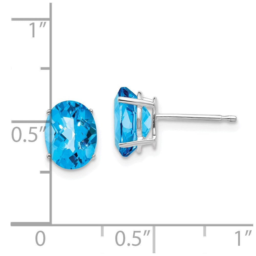 14K Weißgold Ohrringe mit ovalem Blautopas im Schachbrettschliff, 8x6mm