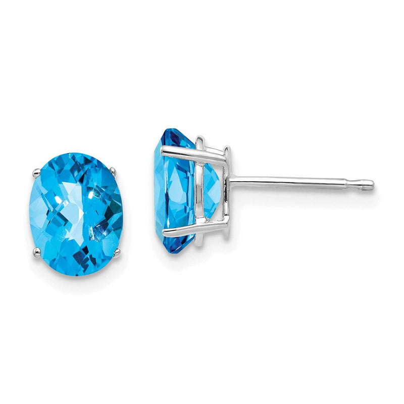 14K Weißgold Ohrringe mit ovalem Blautopas im Schachbrettschliff, 8x6mm