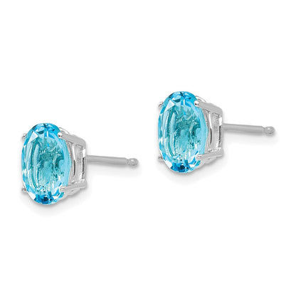 14K Weißgold Ohrringe mit ovalem Blautopas, 8x6 mm
