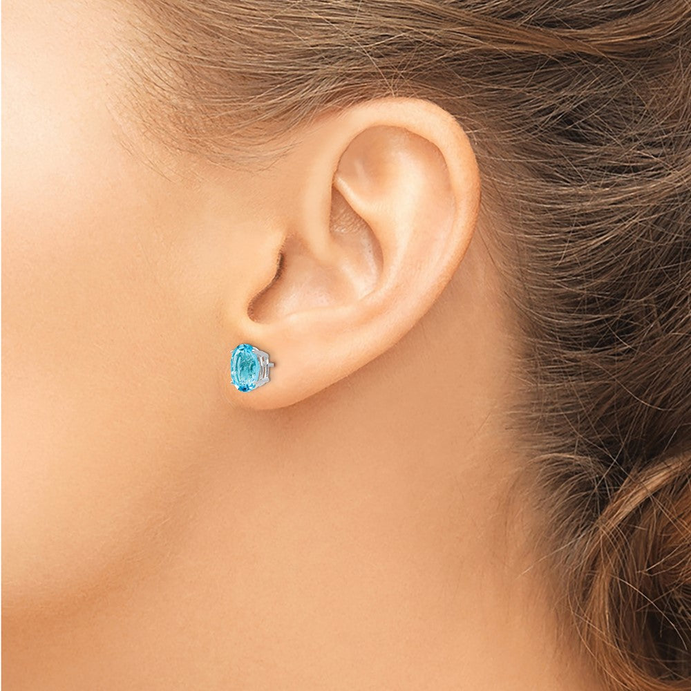 14K Weißgold Ohrringe mit ovalem Blautopas, 8x6 mm
