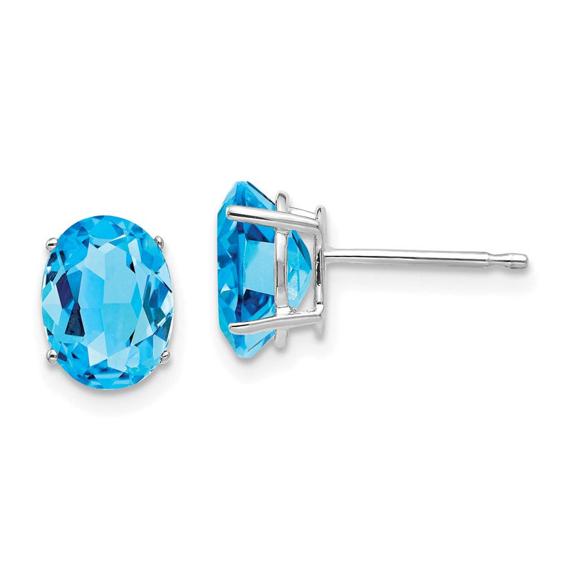 14K Weißgold Ohrringe mit ovalem Blautopas, 8x6 mm