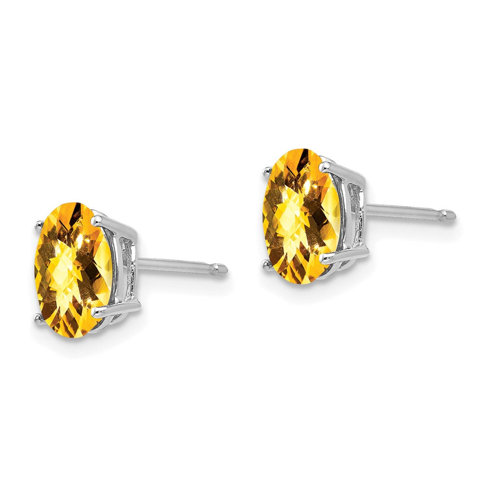 14K Weißgold Ohrringe mit 8x6 mm ovalem Citrin im Schachbrettschliff