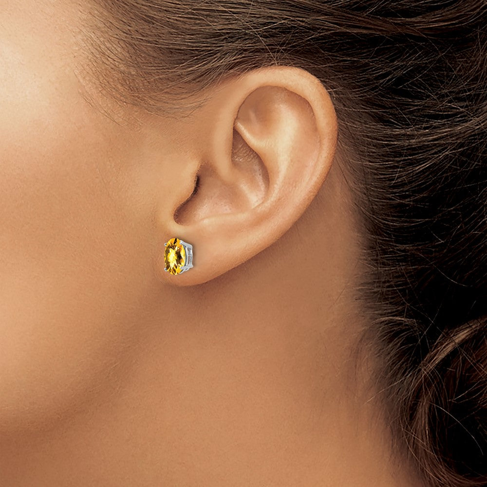 14K Weißgold Ohrringe mit 8x6 mm ovalem Citrin im Schachbrettschliff