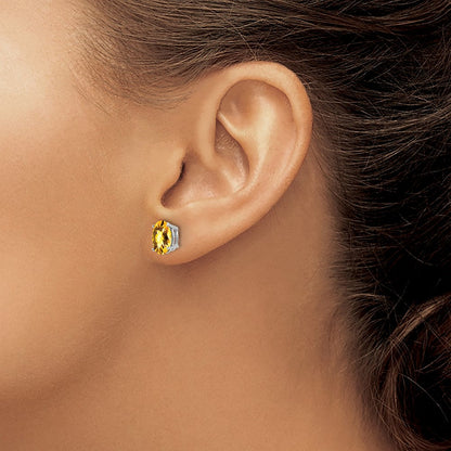 14K Weißgold Ohrringe mit 8x6 mm ovalem Citrin im Schachbrettschliff