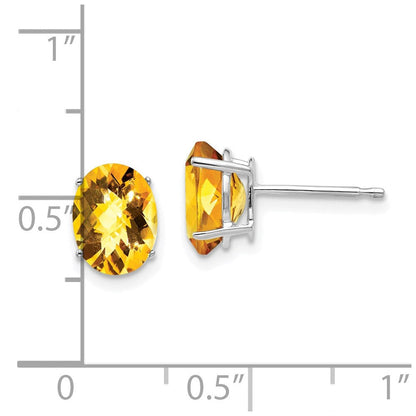 14K Weißgold Ohrringe mit 8x6 mm ovalem Citrin im Schachbrettschliff