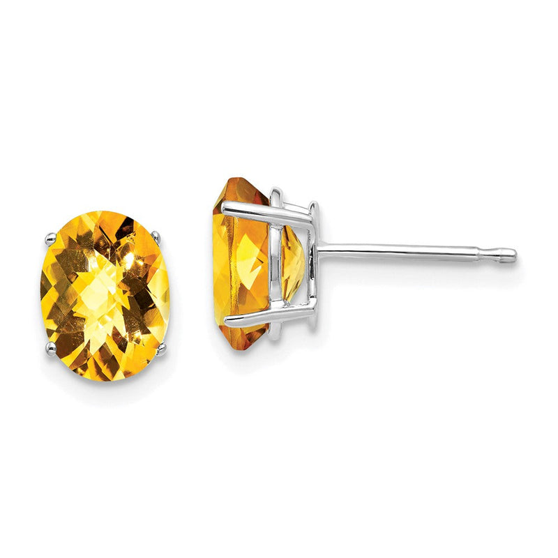 14K Weißgold Ohrringe mit 8x6 mm ovalem Citrin im Schachbrettschliff
