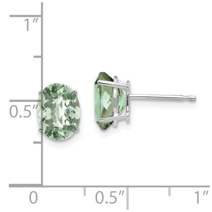 14K Weißgold Ohrringe mit 8x6 mm oval-facettiert geschliffenem grünem Quarz im Karo-Schliff