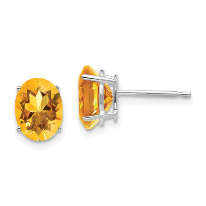 14K Weißgold Ohrringe mit ovalem Citrin, 8x6mm