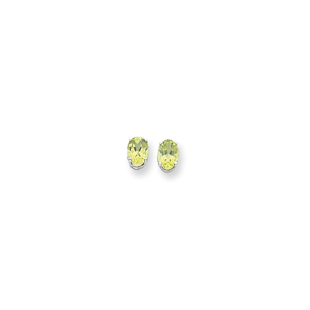14K Weißgold Ohrringe mit Oval-Peridot im Karo-Schliff, 8 x 6 mm