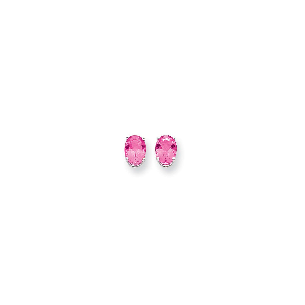 14K Weissgold Ohrringe mit ovalem rosa Turmalin, 8x6 mm