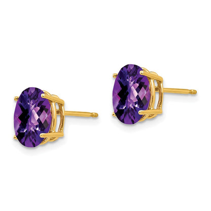 14K Gelbgold Ohrringe mit ovalem Amethyst im Schachbrettschliff, 9x7 mm