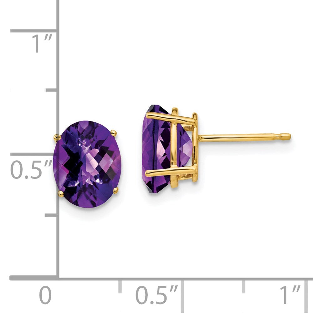 14K Gelbgold Ohrringe mit ovalem Amethyst im Schachbrettschliff, 9x7 mm