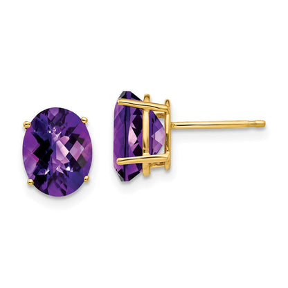 14K Gelbgold Ohrringe mit ovalem Amethyst im Schachbrettschliff, 9x7 mm