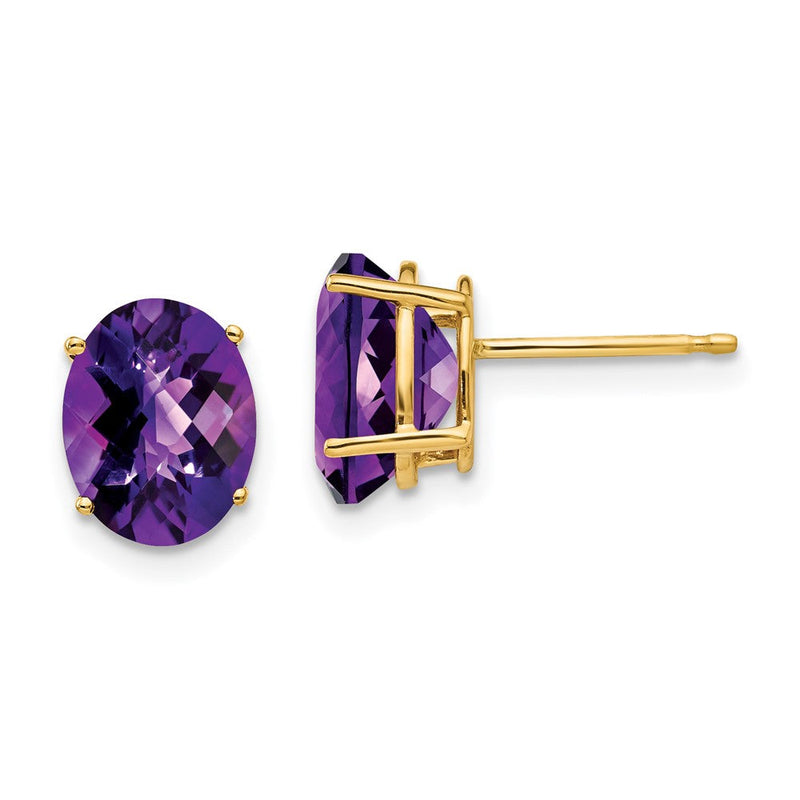 14K Gelbgold Ohrringe mit ovalem Amethyst im Schachbrettschliff, 9x7 mm