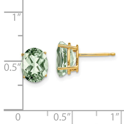 14K Gold Ohrringe mit ovalem grünem Quarz, 9x7 mm