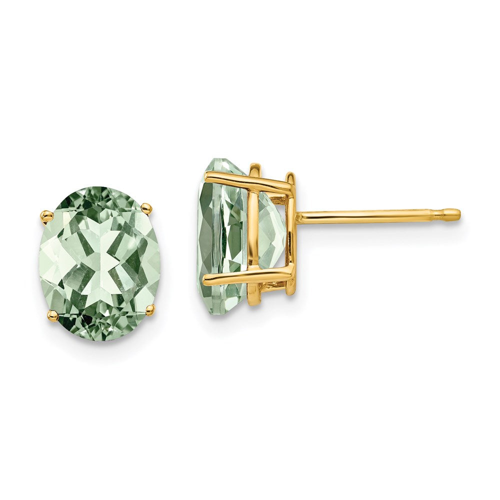 14K Gold Ohrringe mit ovalem grünem Quarz, 9x7 mm
