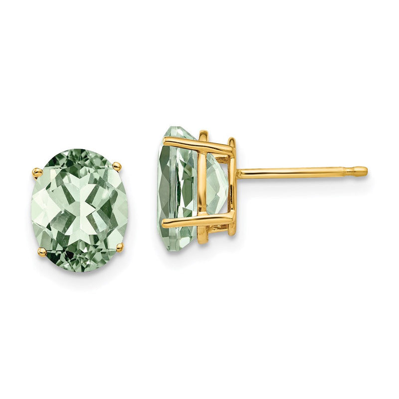14K Gold Ohrringe mit ovalem grünem Quarz, 9x7 mm
