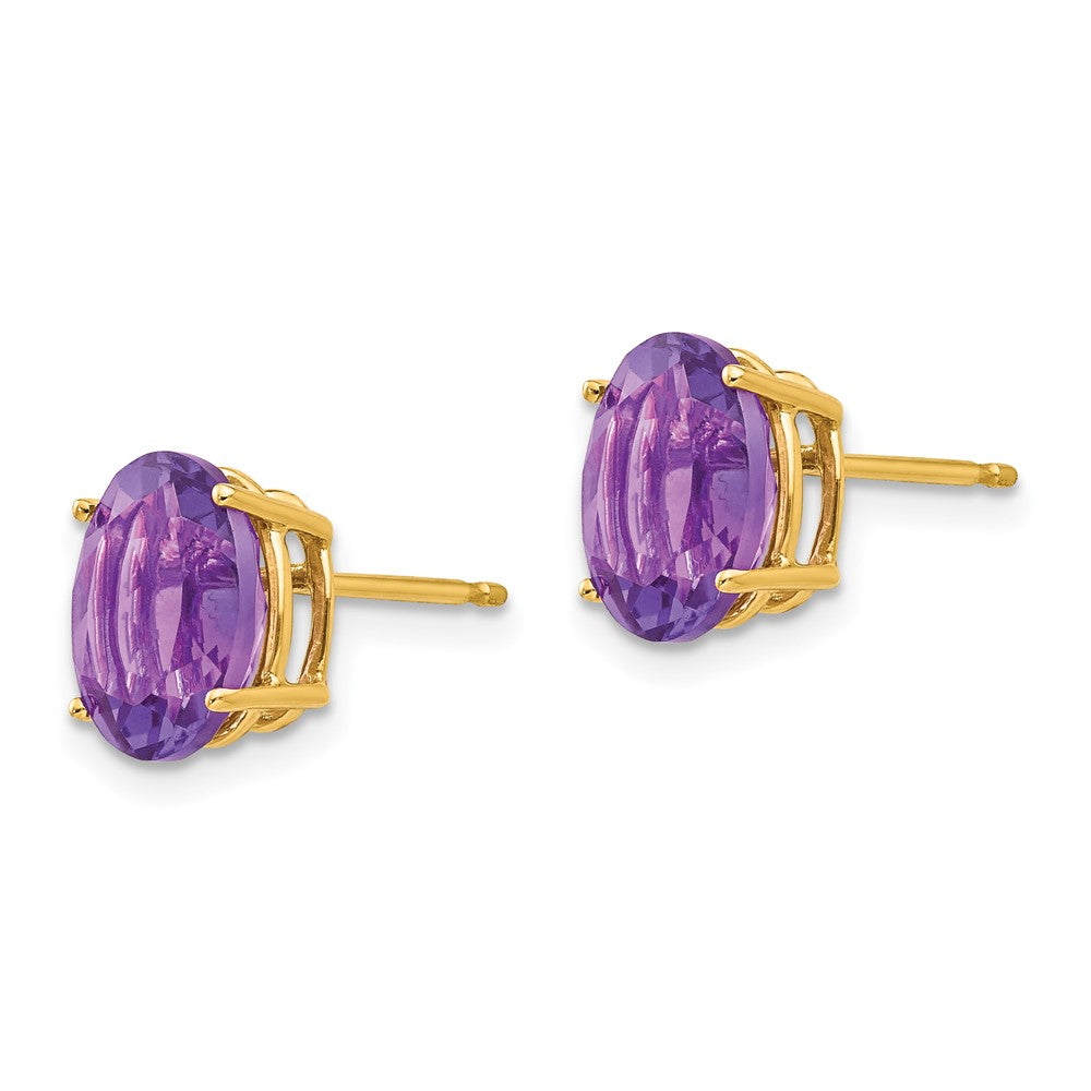14K Gelbgold Ohrringe mit ovalem Amethyst, 9 x 7 mm