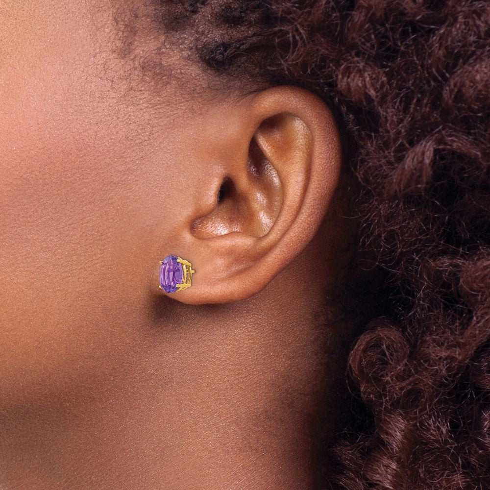 14K Gelbgold Ohrringe mit ovalem Amethyst, 9 x 7 mm