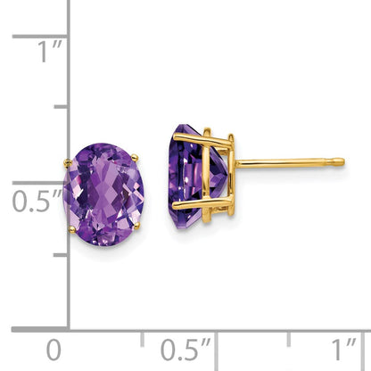 14K Gelbgold Ohrringe mit ovalem Amethyst, 9 x 7 mm