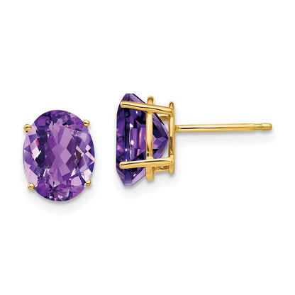 14K Gelbgold Ohrringe mit ovalem Amethyst, 9 x 7 mm