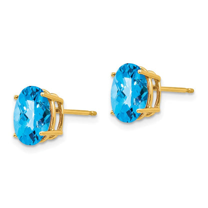 14K Gelbgold Ohrringe mit ovalem Blautopas im Schachbrettschliff, 9x7 mm