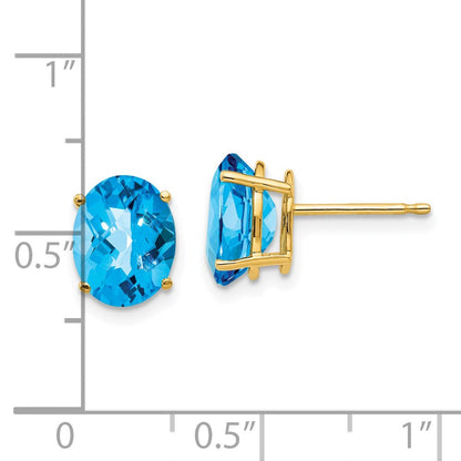 14K Gelbgold Ohrringe mit ovalem Blautopas im Schachbrettschliff, 9x7 mm