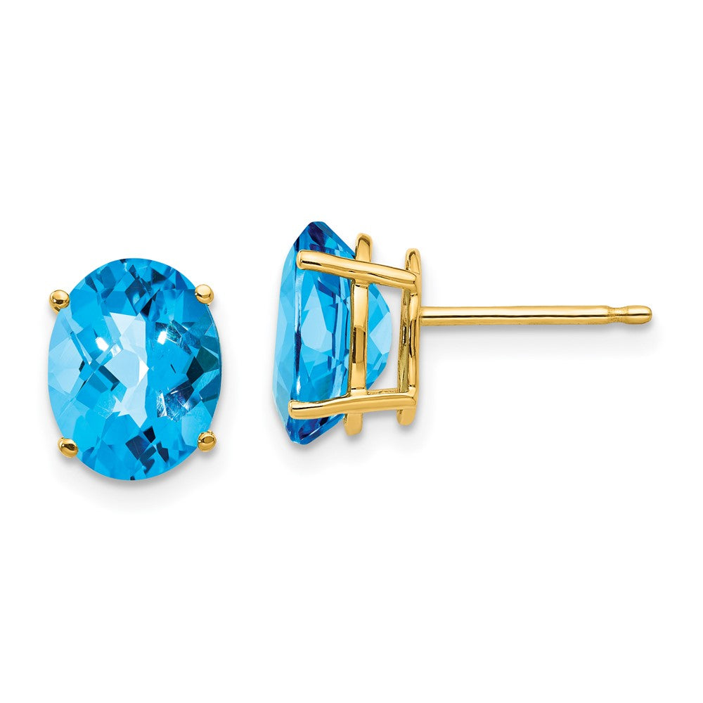 14K Gelbgold Ohrringe mit ovalem Blautopas im Schachbrettschliff, 9x7 mm
