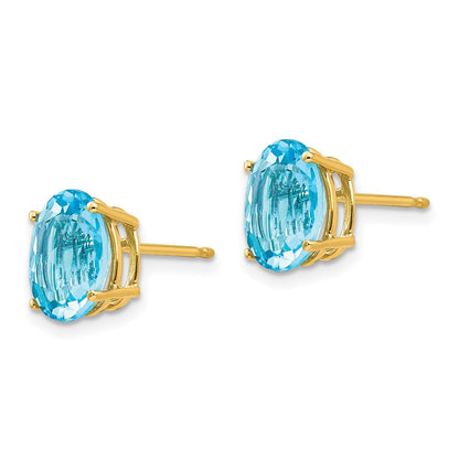 14K Gelbgold Ohrringe mit ovalem Blautopas, 9x7mm