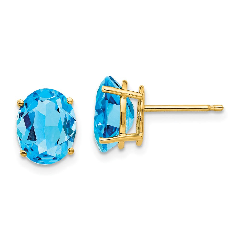 14K Gelbgold Ohrringe mit ovalem Blautopas, 9x7mm