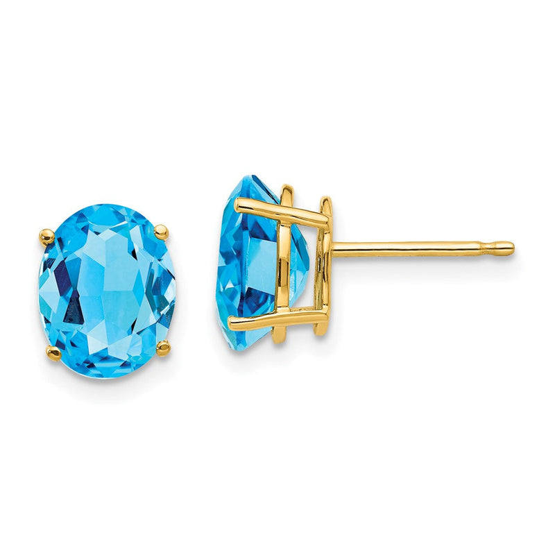 14K Gelbgold Ohrringe mit ovalem Blautopas, 9x7mm