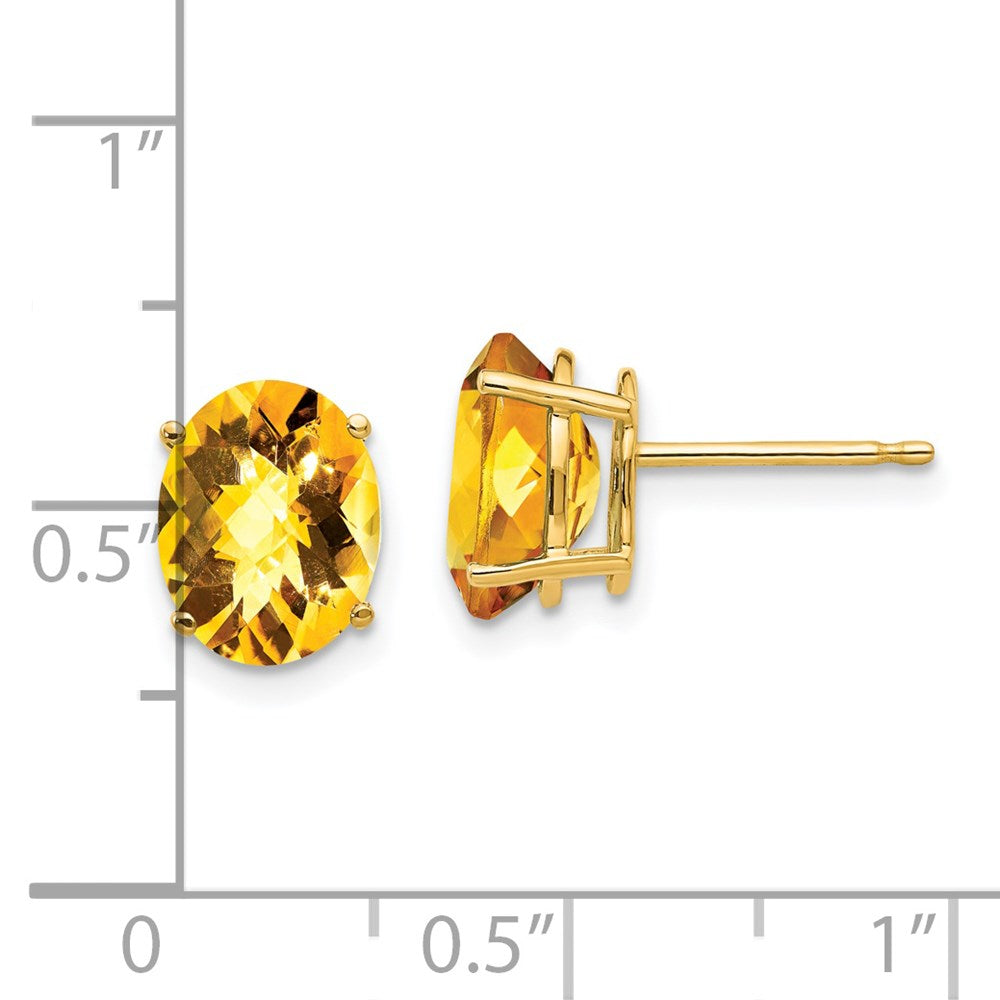 14K Gelbgold Ohrringe mit ovalem Citrin im Schachbrettschliff, 9x7mm