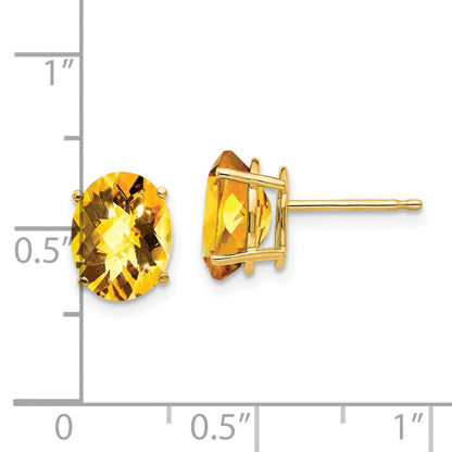 14K Gelbgold Ohrringe mit ovalem Citrin im Schachbrettschliff, 9x7mm